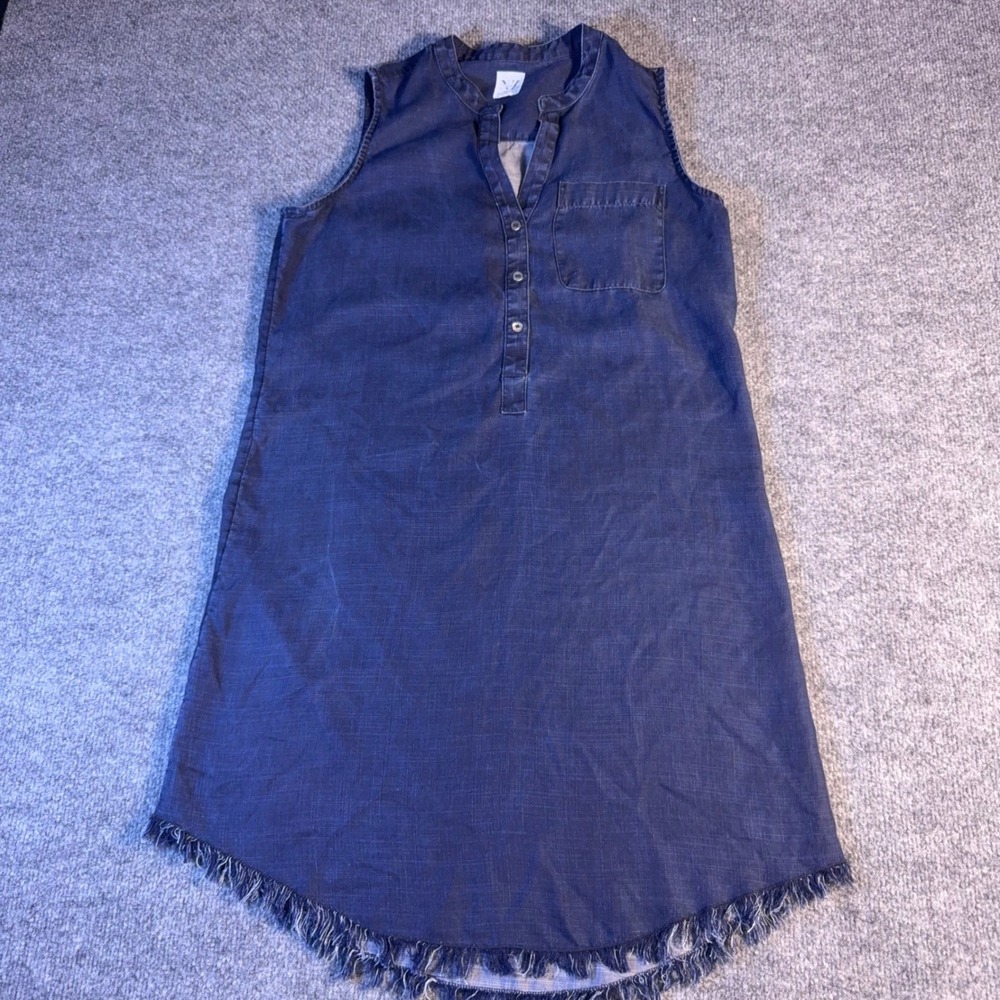 Nic+Zoe Denim Sleeveless Shift Dress Blue Fringed Hem Tunic Womens